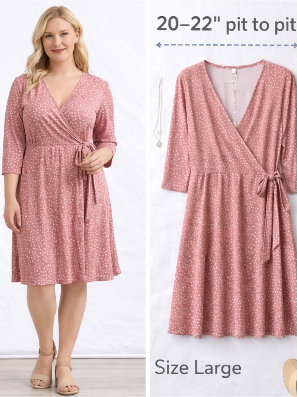 CHARMYI Pink Polka Dot Wrap Dress – Size Large (NWT)